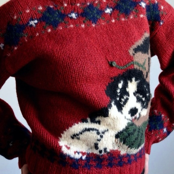 The Woolrich Women’s Springer Spaniel Puppy With Boot 100% Wool Vintage Sweater - Picture 13 of 16